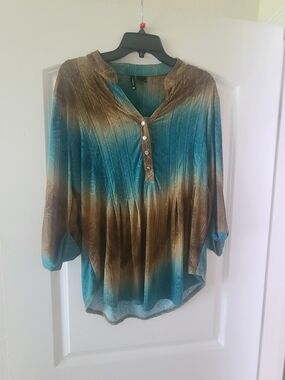 new directions Teal and Brown Ombre Button-Up Tunic